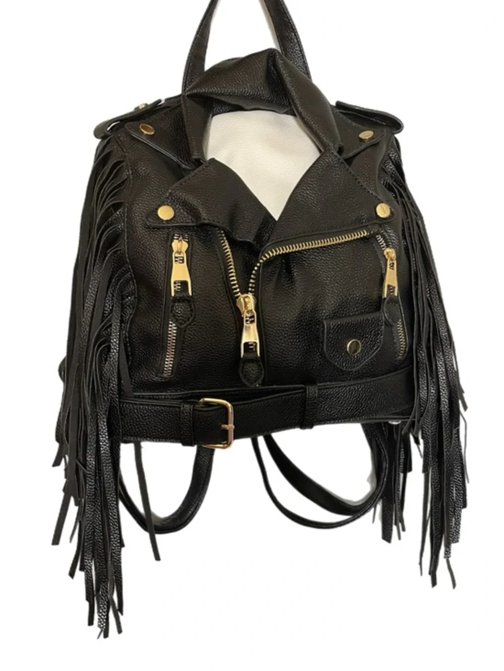 NWOT: Le Miel Vegan Leather Motor Cycle Fringe Backpack